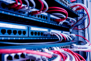 Network Switch Ethernet Cables Red White Colors Data Center